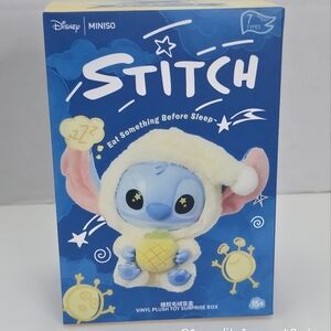 STITCH 💤 Eat Before Sleep Open Characters Avail Vinyl Plush Keychain Miniso NWT